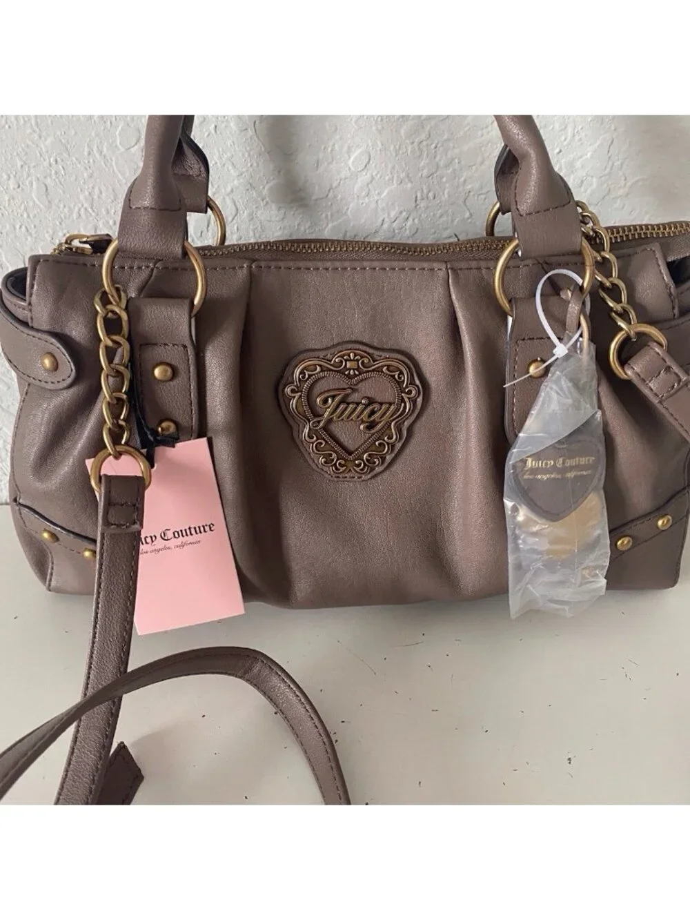 Juicy Couture In Her Juicy Era Satchel Bag‎ Iced Coffee Crossbody W/Charm NEW
